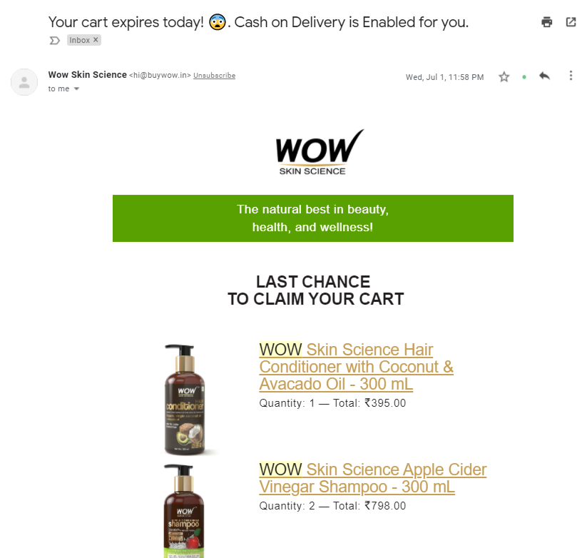 Shopping Cart Abandonment Mail